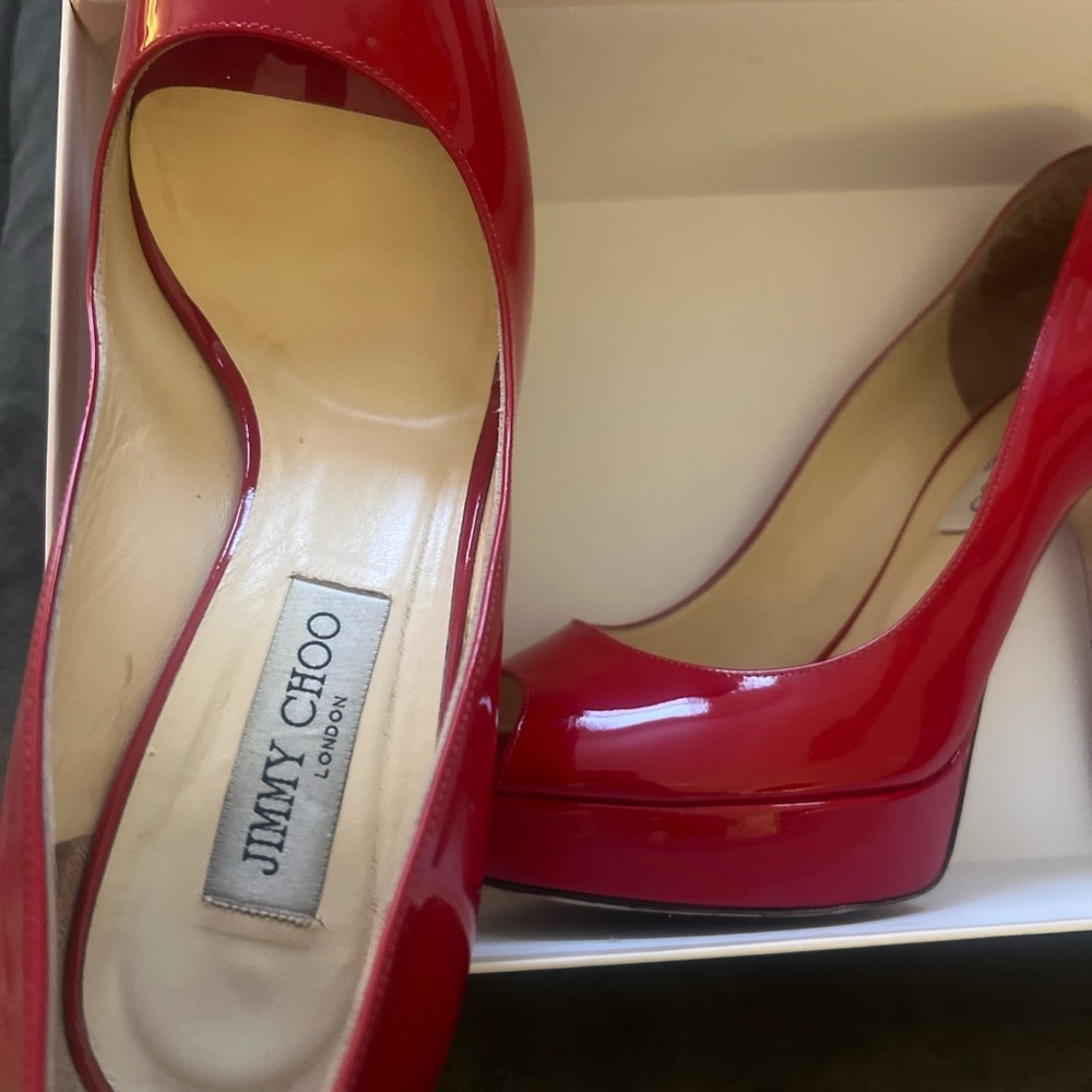 Jimmy Choo Red Peeptoe Platform 40